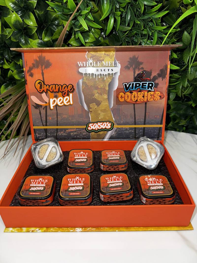 Whole Melt 50/50’s Resin Box: Orange Peel x Viper Cookies - Whole Melt Extract Official Whole Melt 50/50’s Resin Box: Orange Peel x Viper Cookies - Whole Melt Extract Official